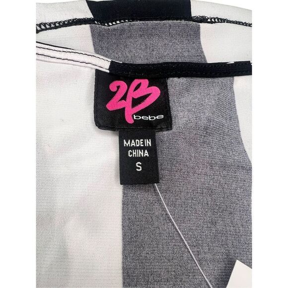 2B Bebe Women’s Small Checkered Crop Top Black & White Long Sleeve NEW - Picture 5 of 7